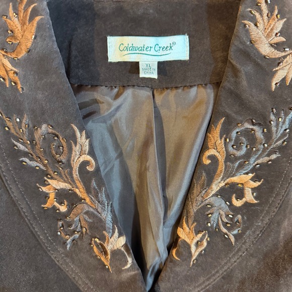 Coldwater Creek Brown Suede Leather Embroidered Beaded Jacket Womens XL Boho - Picture 3 of 8
